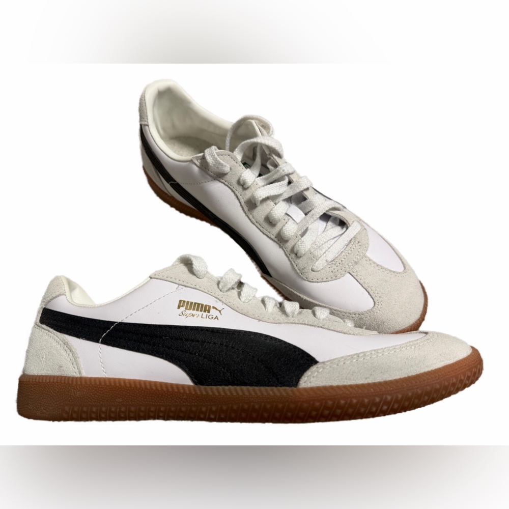 Puma White and Black Suede Sneakers
